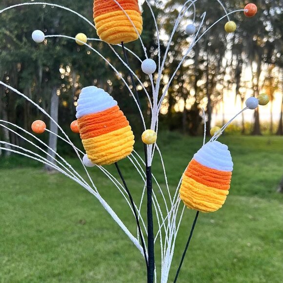 27" Velvet Rope Candy Corn Spray Pick Halloween Decoration Fall Autumn Stem - Picture 3 of 6